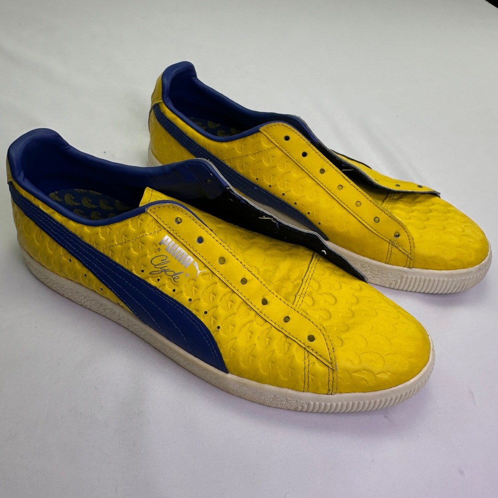 Puma Clyde Sneakers Yellow Blue Embossed Leather Low Top Bold Streetwear Retro